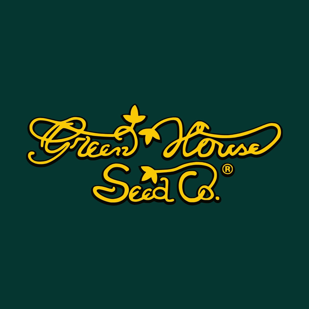 Green House Seed Co. gelbe logo mit grünem Hintergrund