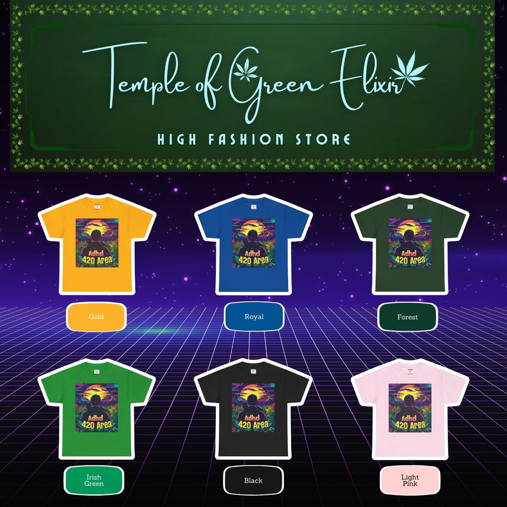 ADHD 420 Area T-shirt Color chart:
gelb, blau, dunkel grün, irish grün, schwarz, rosa