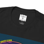 Temple of green Elixir Drucklabel in der innerseite von schwarzem ADHD 420 Area Temple of Green Elixir Edition T-shirt

