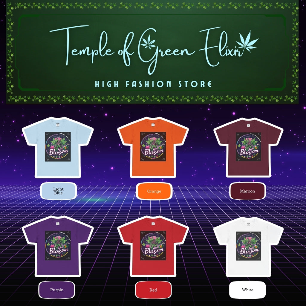 Apple Blossom T-shirt Color chart:
Hell Blau, Orange, Bordou, Lila, rot, weiss