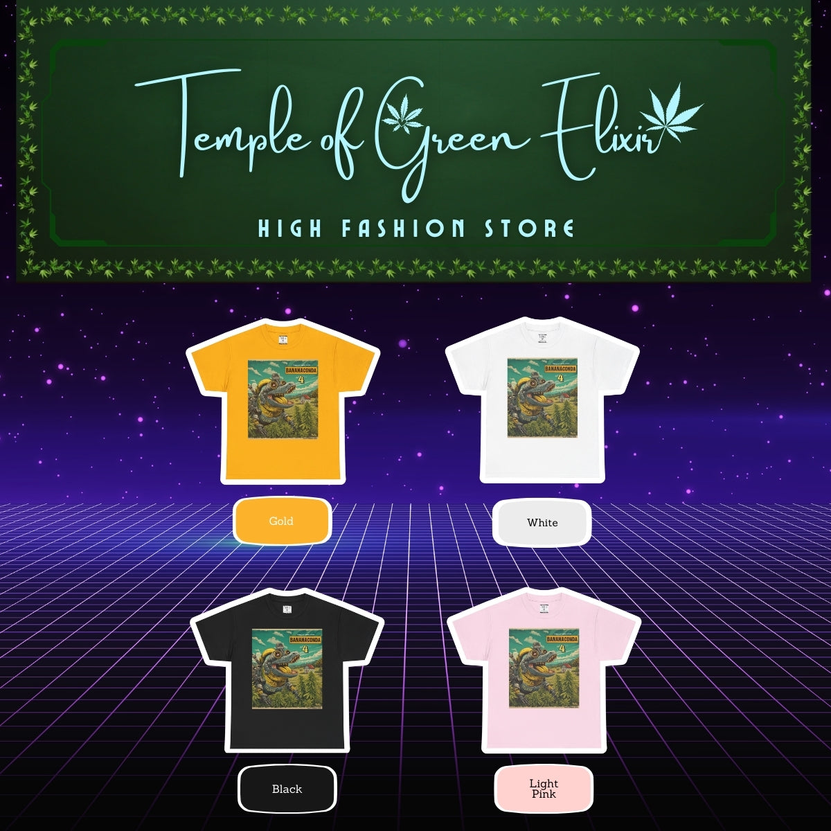 BananaConda4 T-shirt Color chart:
gelb, weiss, schwarz, rosa