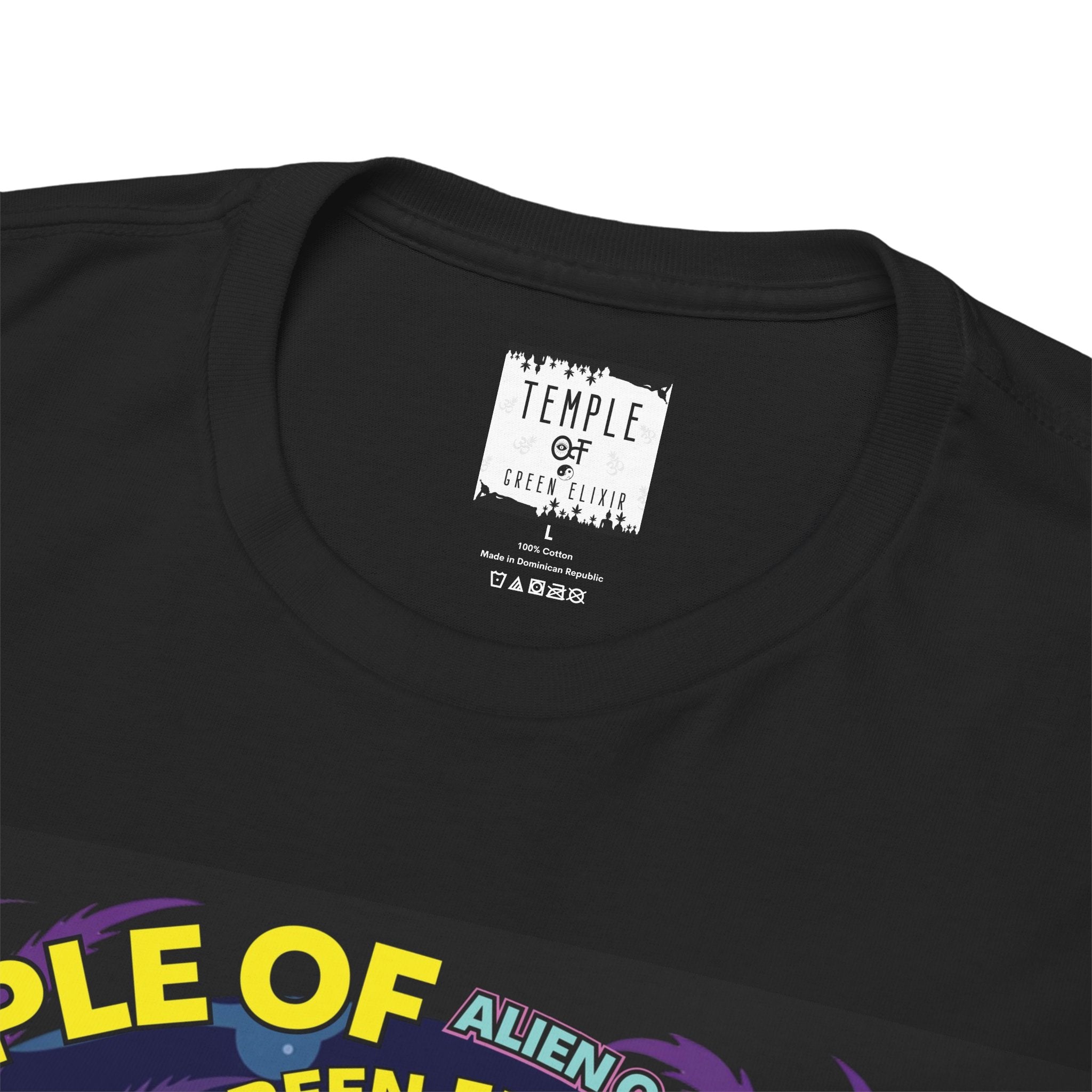 Temple of green Elixir Drucklabel in der innerseite vom schwarzen Cap Junky T-shirt