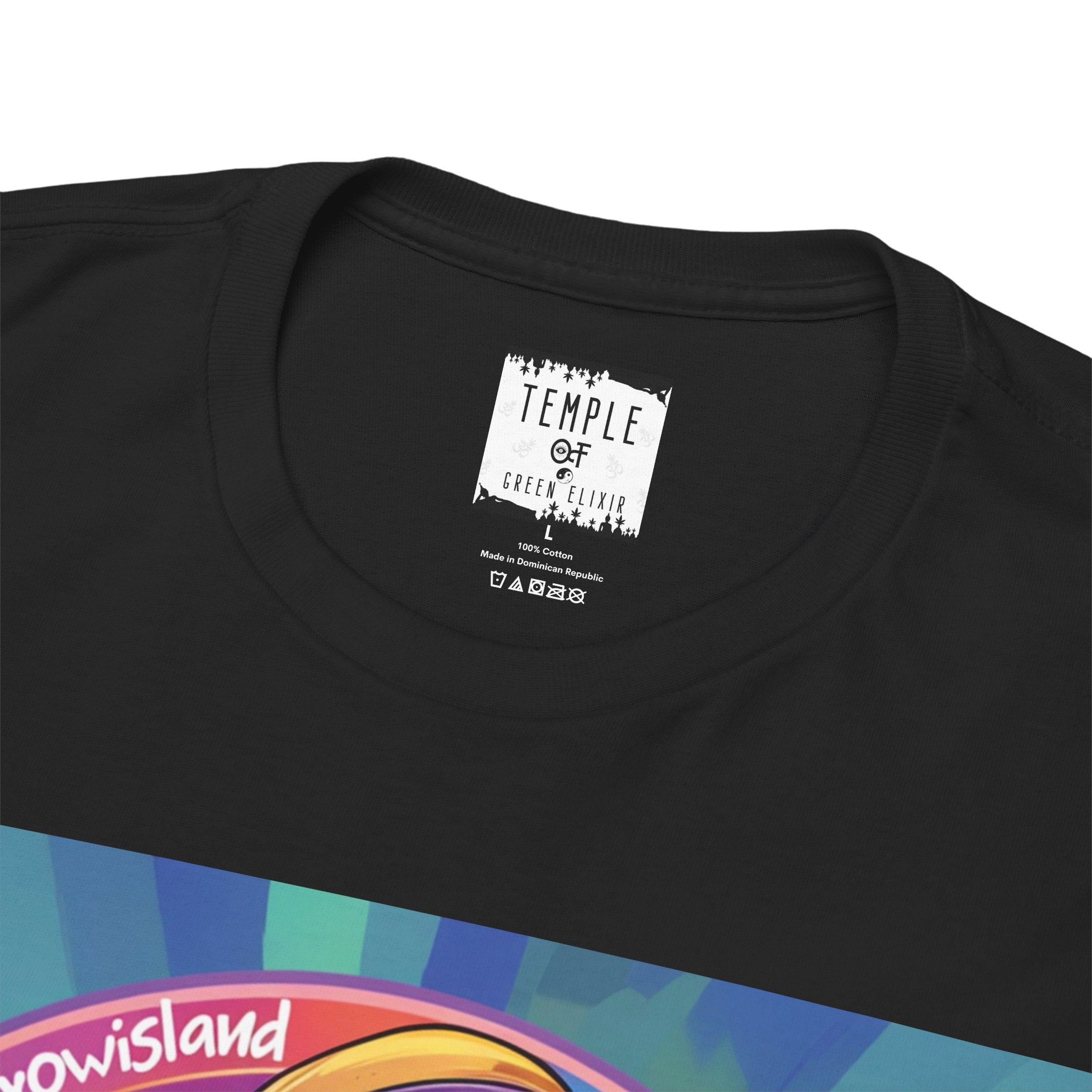 Temple of green Elixir Drucklabel in der innerseite von schwarzem Cookies T-shirt