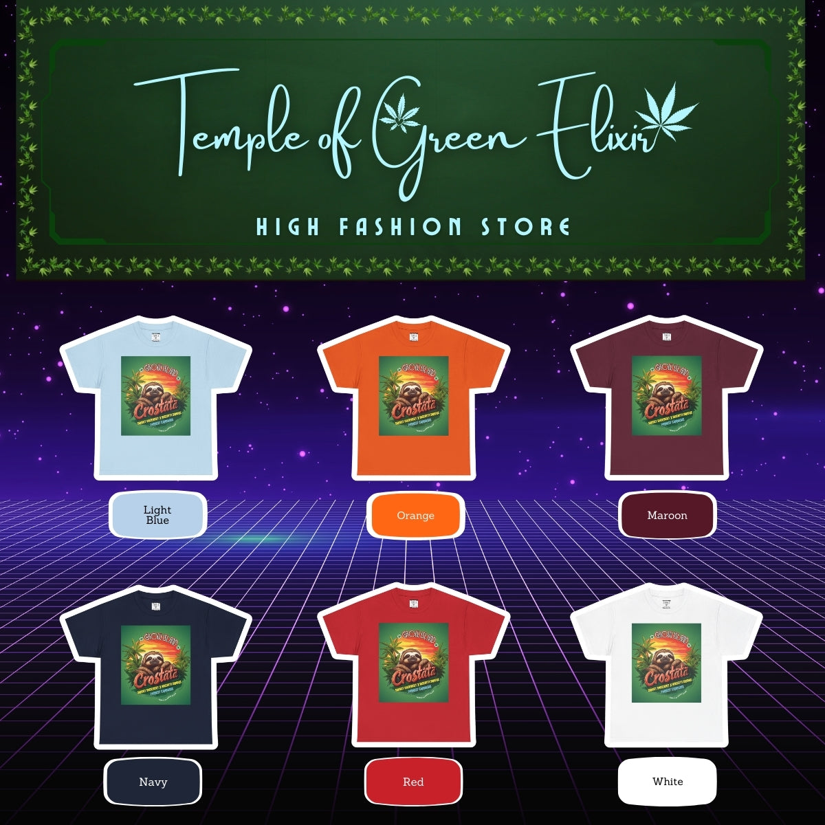 Crostata T-shirt Color chart:
Hell Blau, Orange, Bordou, Lila, rot, weiss
