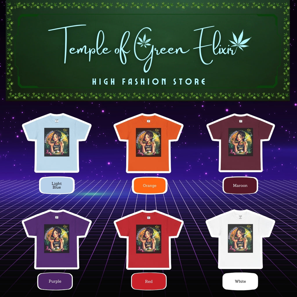 Garlic & JMO T-shirt Color chart:
Hell Blau, Orange, Bordou, Lila, rot, weiss