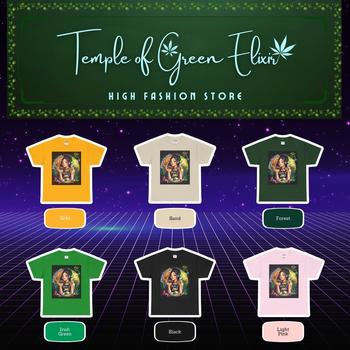 Garlic & JMO T-shirt Color chart:
gelb, sand, dunkel grün, irish grün, schwarz, rosa