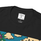 Hamburger T-shrit Qualitäts- und Markenlabel des Temple of Green Elixir.
Temple of green Elixir Drucklabel in der innerseite vom T-shirt