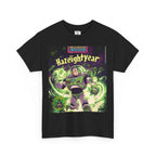 Ein schwarzes Baumwoll Hazelightyear - Illuminati Lost Seeds T-shirt﻿ von Temple of Green Elixir mit einem großen, farbenfrohen Aufdruck. Das Design ist eine Parodie auf einen bekannten Weltraum-Helden, der hier "Hazelightyear" genannt wird. Die Figur fliegt durch ein Universum aus Cannabis-Blättern, umgeben von grünen, wirbelnden Energie-Effekten. Das Shirt ist als "Limited Edition" von "Temple of Green Elixir" und "Illuminati Lost Seeds" gekennzeichnet.﻿