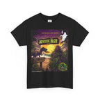 Schwarzes Jurassic Haze T-Shirt aus der Illuminati Lost Seeds x Temple of Green Elixir Kollektion. Das farbenintensive Design zeigt einen T-Rex und prächtige Cannabisblüten im Sonnenuntergang – eine Hommage an urzeitliche Power und moderne Haze-Energie.