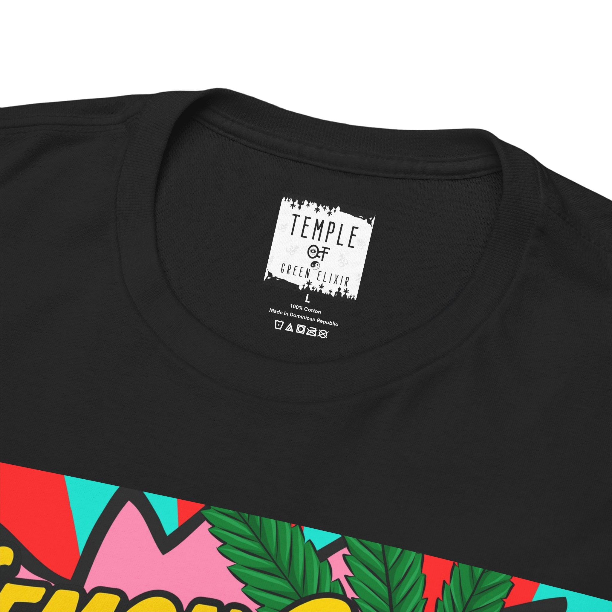 Temple of green Elixir Drucklabel in der innerseite vom Lemon cherry Gelato schwarz T-shirt