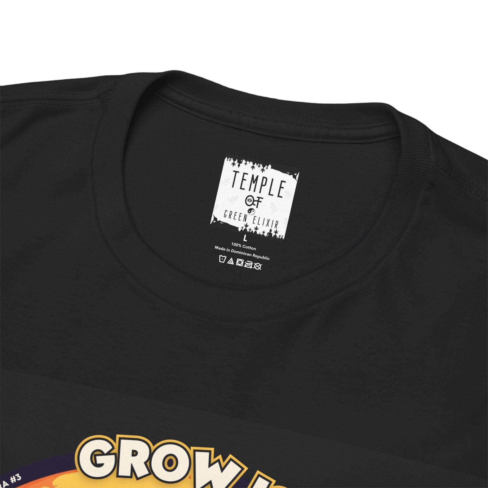 Temple of green Elixir Drucklabel in der innerseite von schwarzem Nine Lions T-shirt