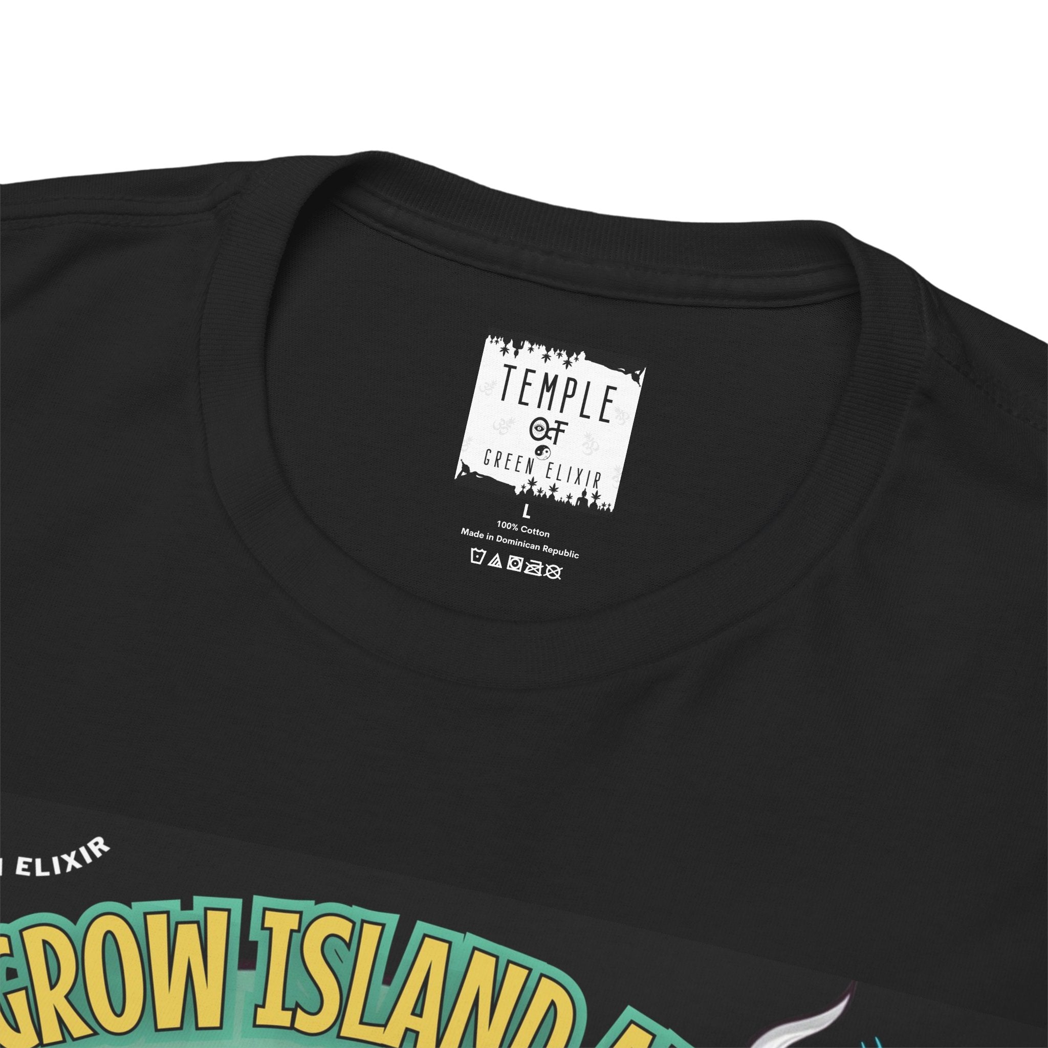 Temple of green Elixir Drucklabel in der innerseite vom schwarzen Pure Michigan T-shirt