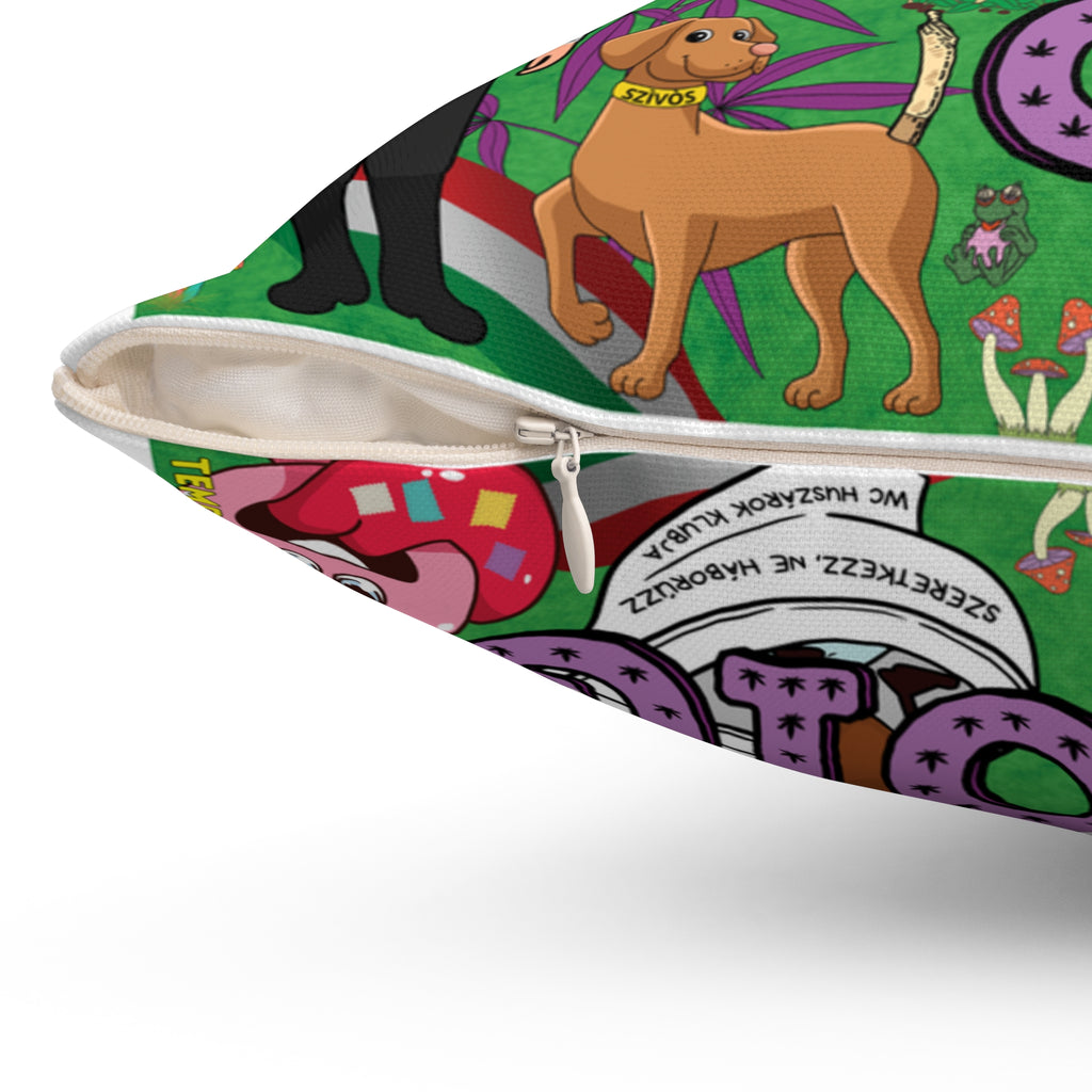 Weltfrieden Kissen - Temple of Green Elixir Ein Detailbild, das den praktischen, nahtverdeckten Reißverschluss des Kissenbezugs hervorhebt. Diese hochwertige Verarbeitung garantiert nicht nur eine nahtlose Optik, sondern sorgt auch dafür, dass der Bezug für die Reinigung mühelos abgenommen werden kann.﻿