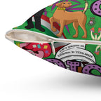 Weltfrieden Kissen - Temple of Green Elixir Ein Detailbild, das den praktischen, nahtverdeckten Reißverschluss des Kissenbezugs hervorhebt. Diese hochwertige Verarbeitung garantiert nicht nur eine nahtlose Optik, sondern sorgt auch dafür, dass der Bezug für die Reinigung mühelos abgenommen werden kann.﻿