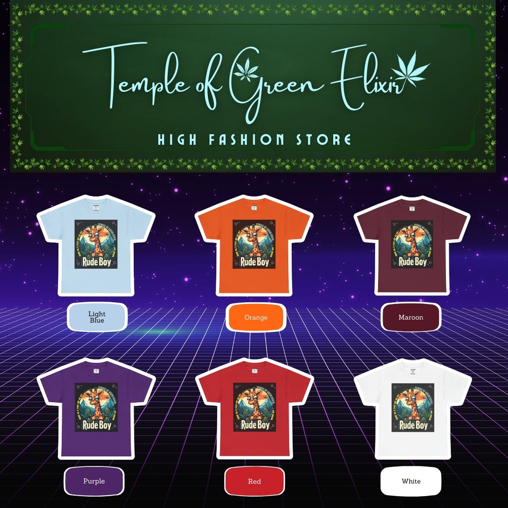 Rude Boy T-shirt Color chart:
Light Blue, Orange, Marroon, Purple, Red, White