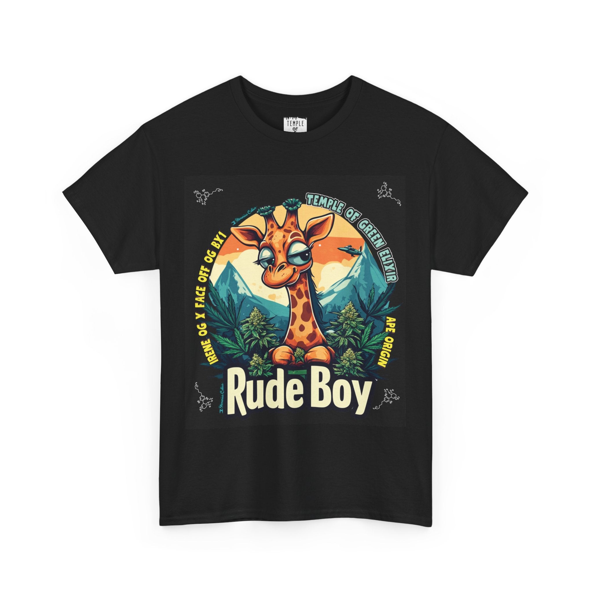 schwarz T-shirt Rude Boy Giraffe mit cannabis buds und Gebirge rund herum