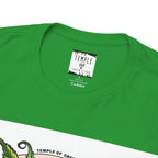 Temple of green Elixir Drucklabel in der innerseite von grünem Somango T-shirt