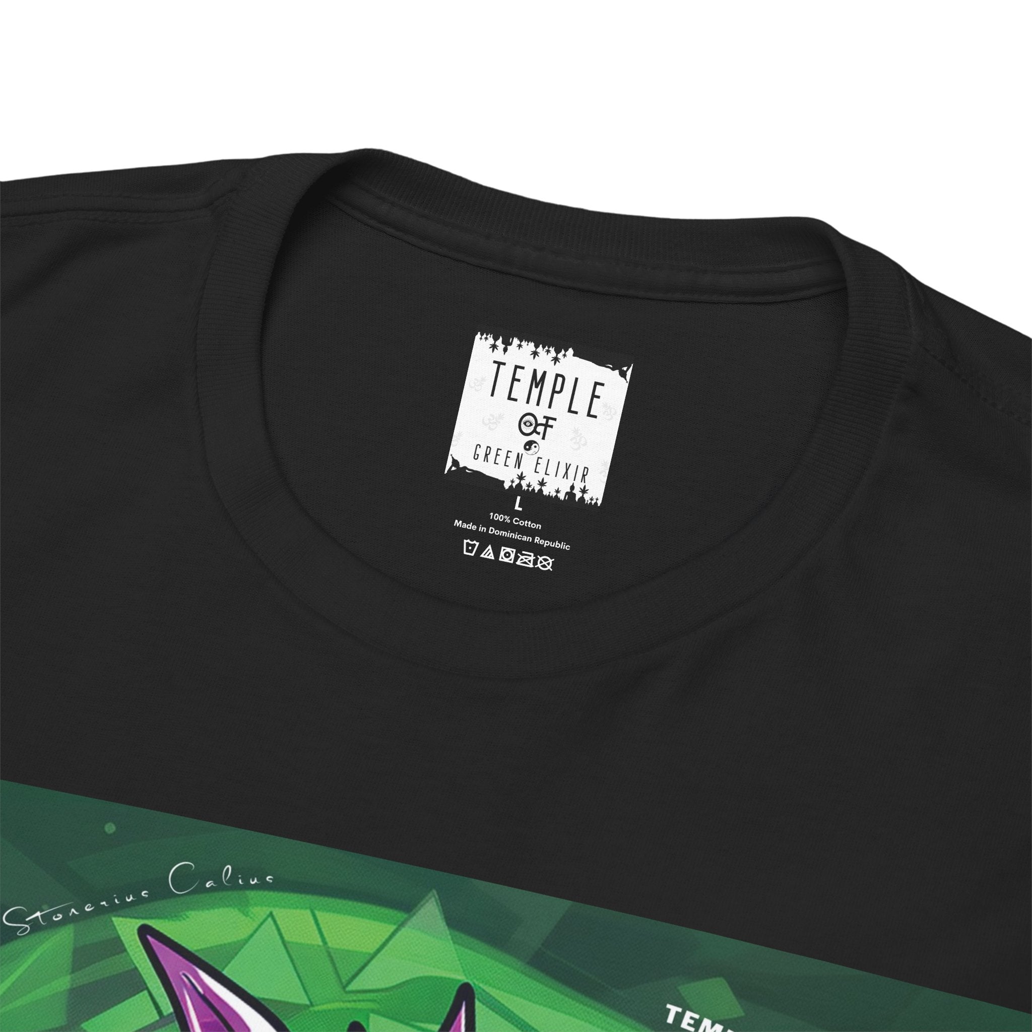 Temple of green Elixir Drucklabel in der innerseite vom schwarzen Super Silver Haze T-shirt