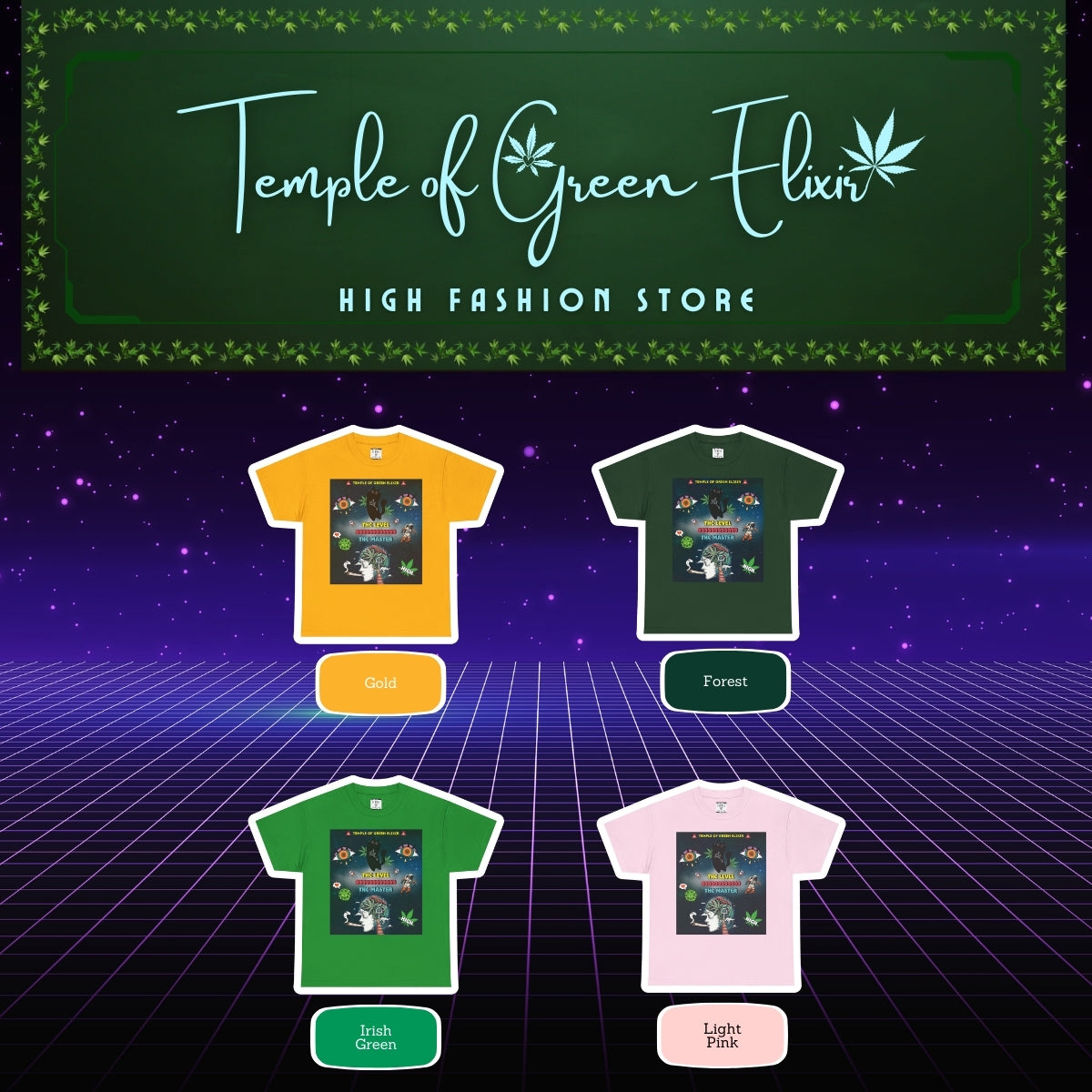 THC MASTER   T-shirt Color chart:
Gelb, Dunkelgrün, Irisch Grün, Hellrosa