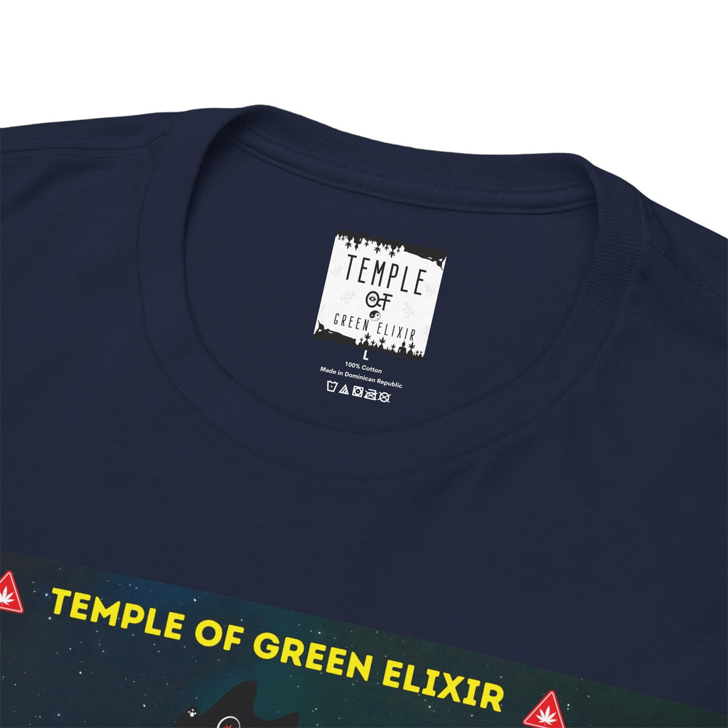 Temple of green Elixir Drucklabel in der innerseite vom THC MASTER T-shirt