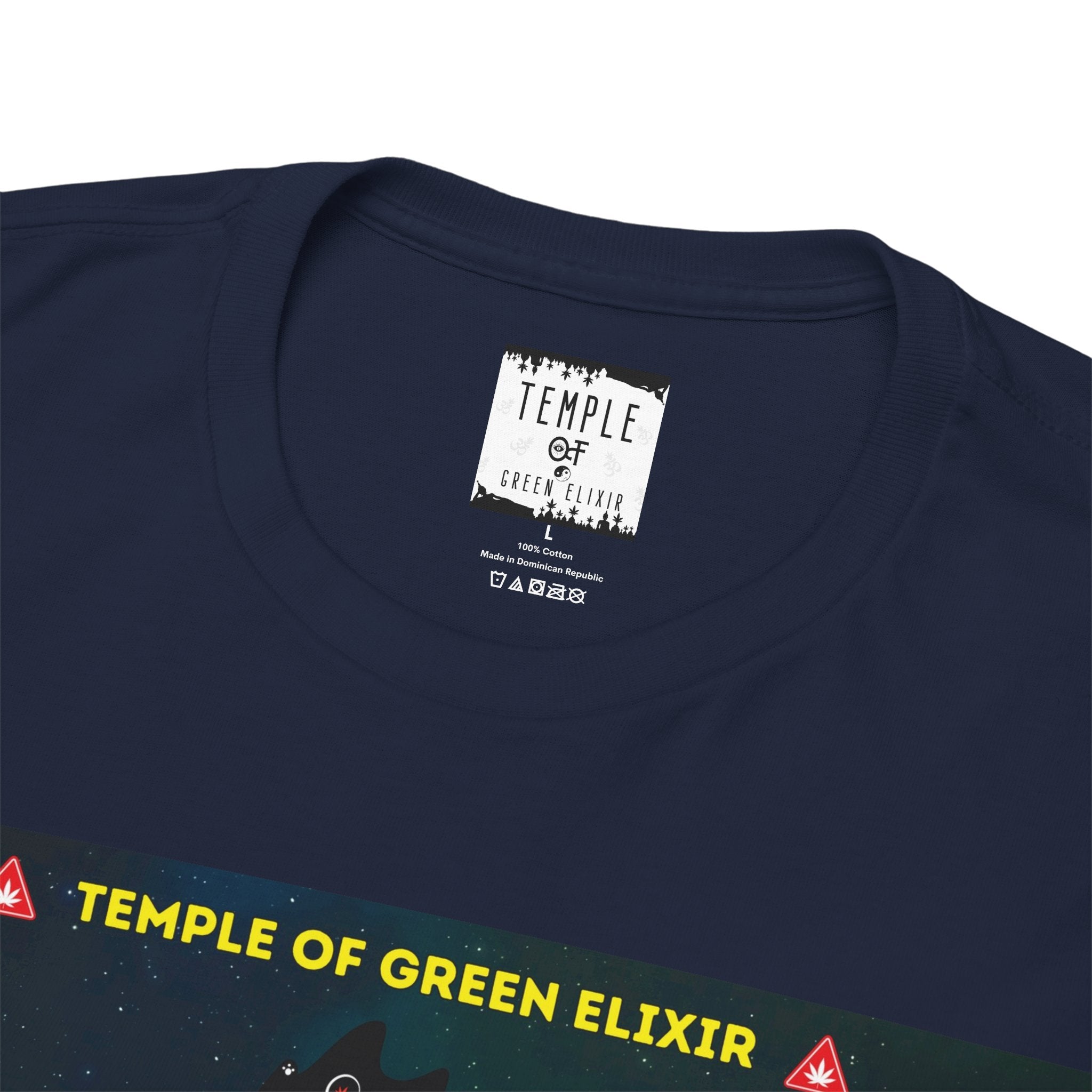 Temple of green Elixir Drucklabel in der innerseite vom THC MASTER T-shirt