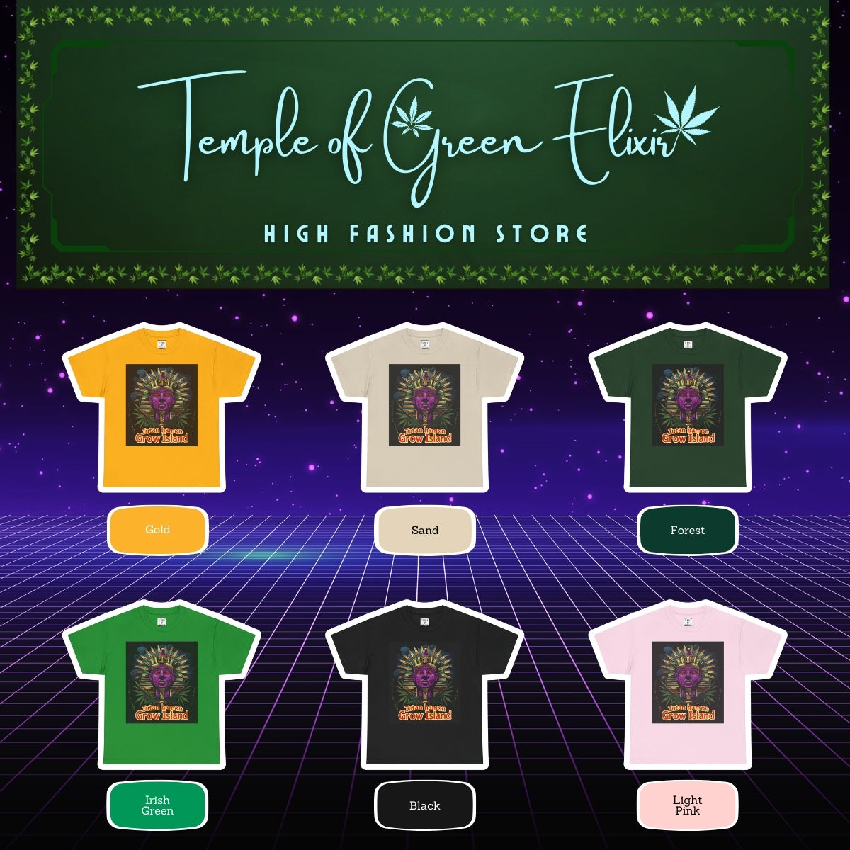 Tutan Hamon T-Shirt Color chart:
Gelb, Sand, Waldgrün, Irischgrün, Schwarz, Hellrosa