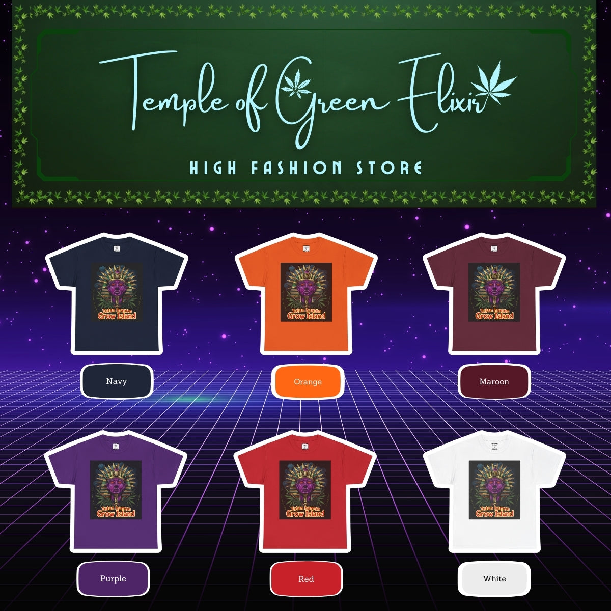 Tutan Hamon T-Shirt Color chart:
dunkelblau, Orange, Kastanienbraun, Lila, Rot, Weiß 
