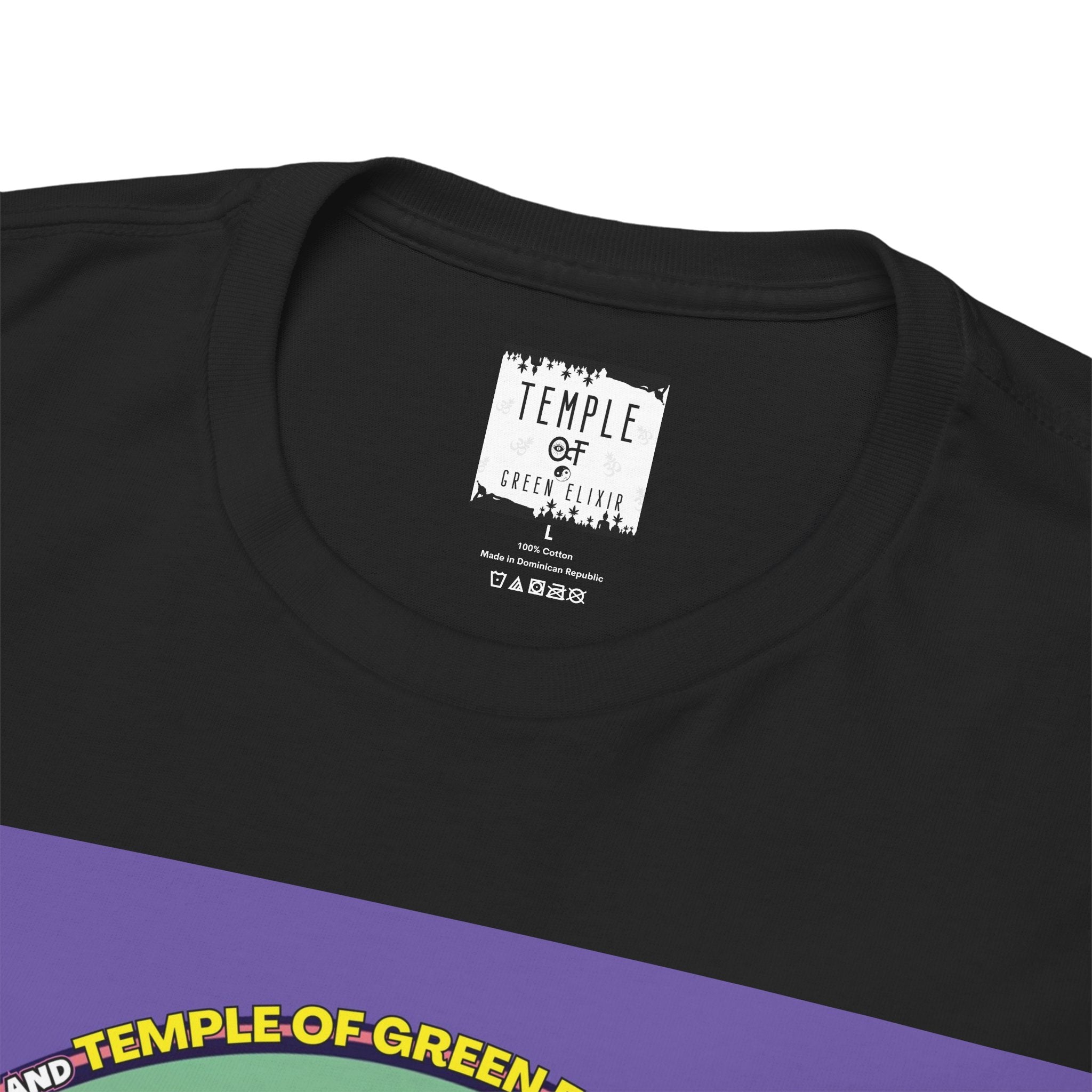 Temple of green Elixir Drucklabel in der innerseite von schwarzem Vanilla Sky 
T-shirt