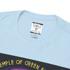 Temple of green Elixir Drucklabel in der innerseite vom blauen Wappa T-shirt