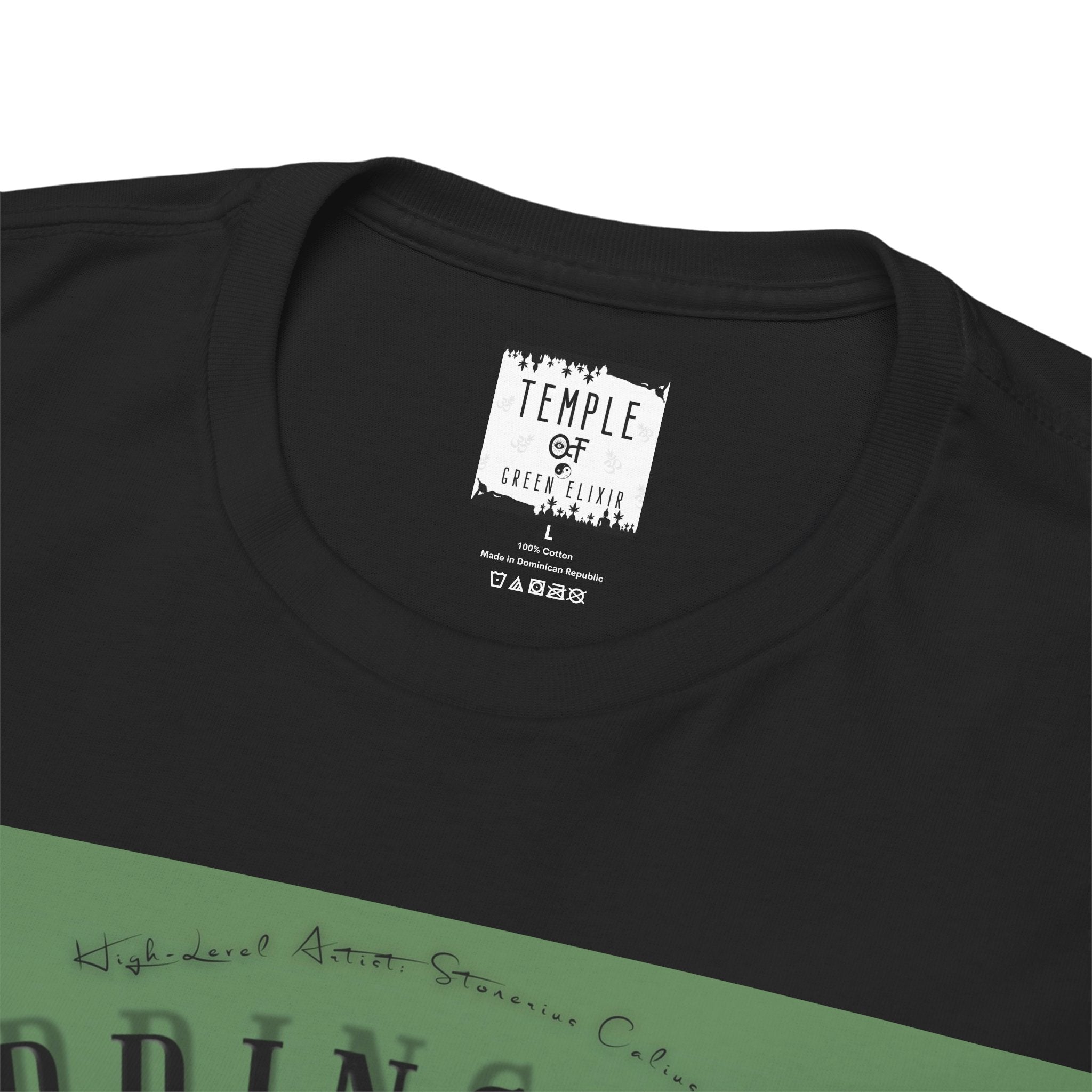 Temple of green Elixir Drucklabel in der innerseite vom T-shirt