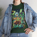 Ein Model trägt Jeansjacke und dunkelgrünes Wingardium Leviosa T-Shirt von Temple of Green Elixir. Diese T-shirt ist ein humorvolles Statement für alle, die über sich selbst lachen können und eine Vorliebe für Popkultur-Mash-ups haben. Das "Wingardium Leviosa"-Design bringt dich und deine Freunde garantiert zum Schmunzeln und sorgt für magische Momente.﻿