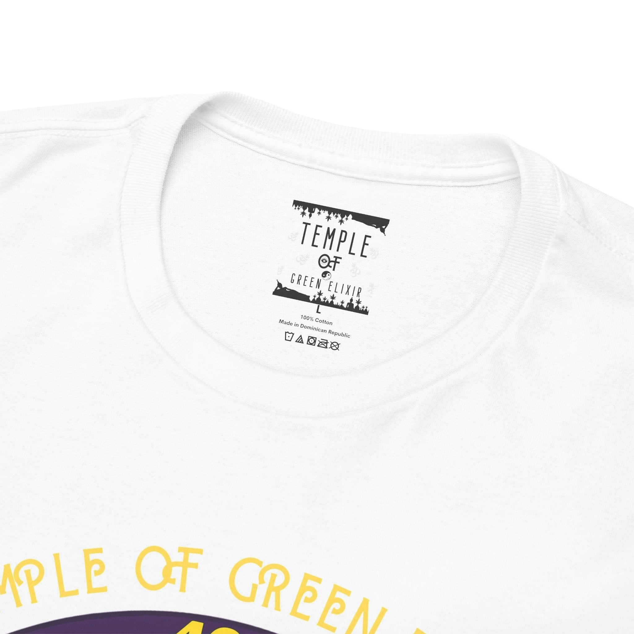 Temple of green Elixir Drucklabel in der innerseite von Wy-Kiki weisses T-shirt