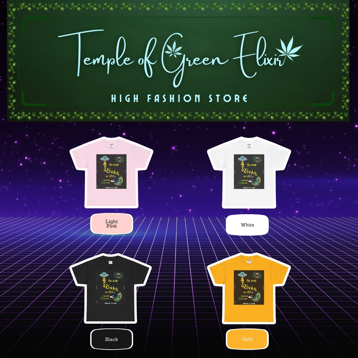 ha mar szivas az elet T-shirt Color chart:
 Hellrosa, Weiß, Schwarz, Gelb